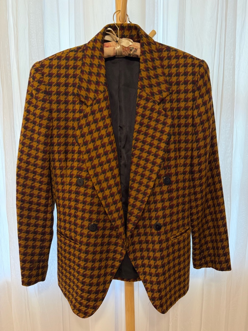 Vintage Rena Rowan For Saville Houndstooth Brown Blazer Wool Suit Jacket Sz 8
